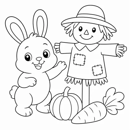 Dibujo de conejo con espantapajaros para colorear