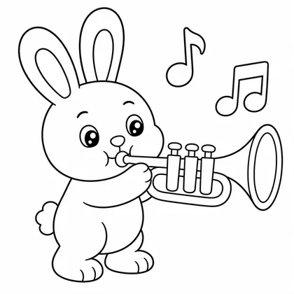 Dibujo de conejo con trompeta para colorear