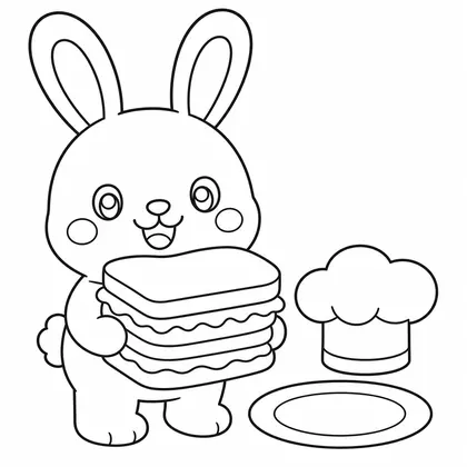 Dibujo de conejo haciendo un sandwich para colorear