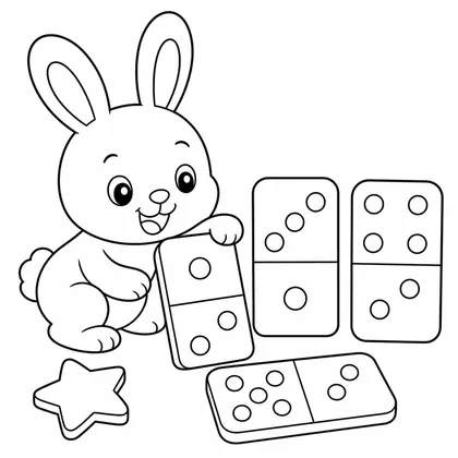 Dibujo de conejo jugando al domino para colorear