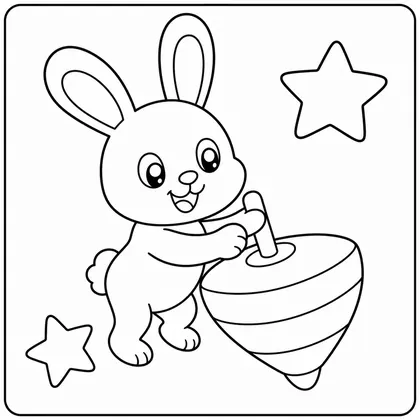 Dibujo de conejo jugando con una peonza para colorear