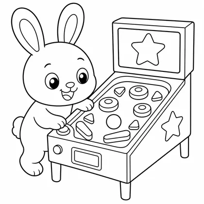 Dibujo de conejo jugando al pinball para colorear