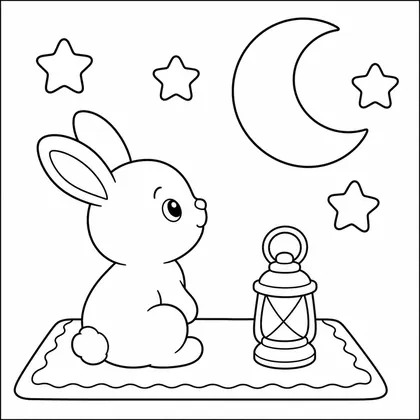 Dibujo de conejo mirando las estrellas para colorear