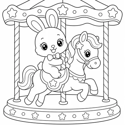 Rabbit on a carousel coloring page