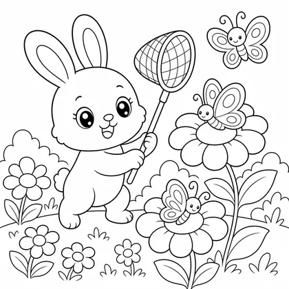 Rabbit chasing butterflies coloring page