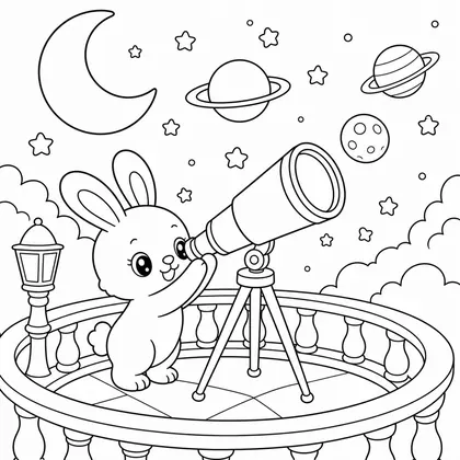 Rabbit watching the stars coloring page