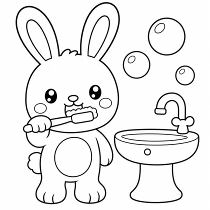 Dibujo de conejo lavándose los dientes para colorear