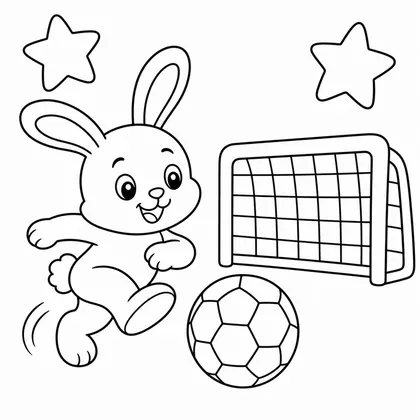 Dibujo de conejo jugando al fútbol para colorear
