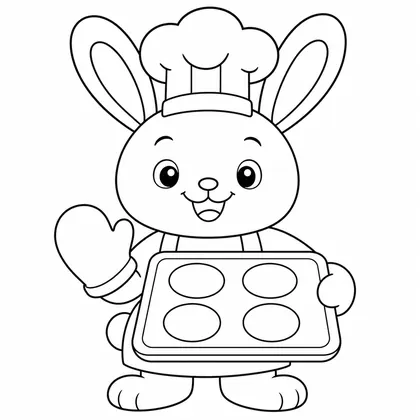 Dibujo de conejo haciendo galletas para colorear
