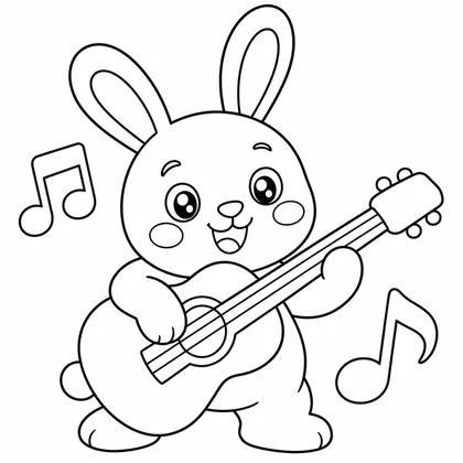 Dibujo de conejo con guitarra para colorear