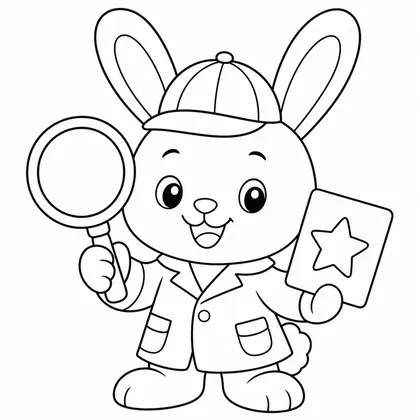 Dibujo de conejo detective con lupa para colorear