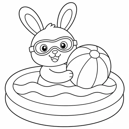 Dibujo de conejo nadando en la piscina para colorear