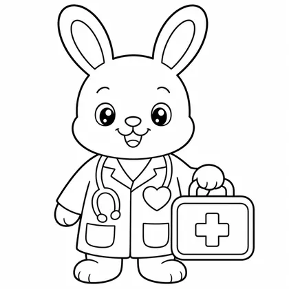 Dibujo de conejo médico con maleta para colorear