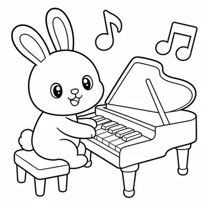 Dibujo de conejo tocando el piano para colorear
