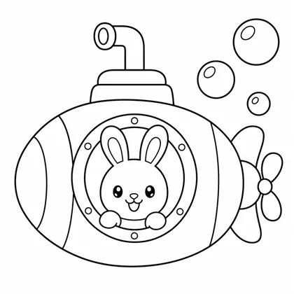 Dibujo de conejo en submarino para colorear