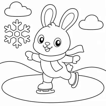Dibujo de conejo patinando sobre hielo para colorear