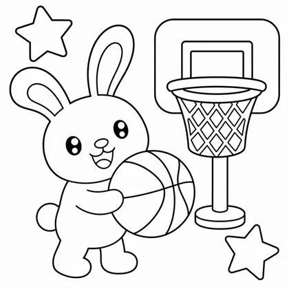 Dibujo de conejo jugando al baloncesto para colorear