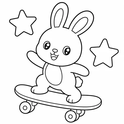 Dibujo de conejo en monopatín para colorear