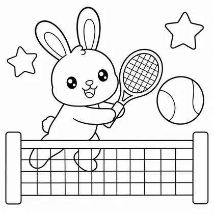 Dibujo de conejo jugando al tenis para colorear