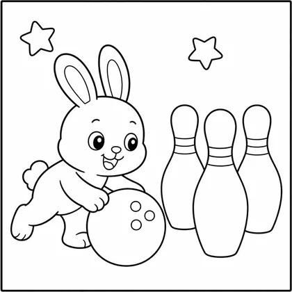 Dibujo de conejo jugando a los bolos para colorear