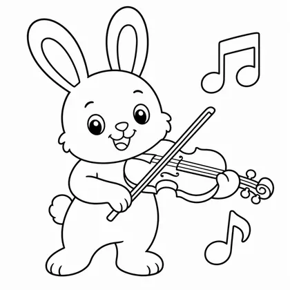 Dibujo de conejo tocando el violín para colorear
