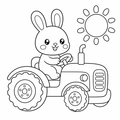 Dibujo de conejo con tractor para colorear