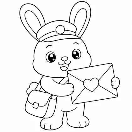 Dibujo de conejo cartero con carta para colorear