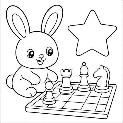 Dibujo de conejo jugando al ajedrez para colorear