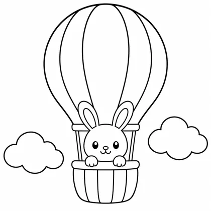 Dibujo de conejo en globo aerostatico para colorear
