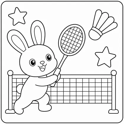 Dibujo de conejo jugando al badminton para colorear