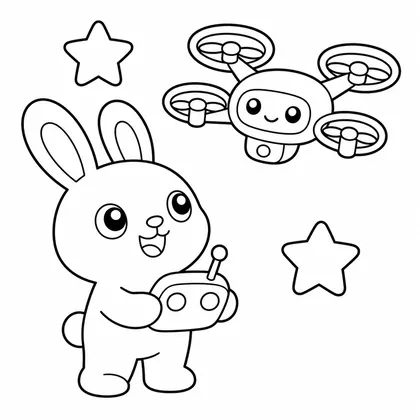 Dibujo de conejo volando un dron para colorear
