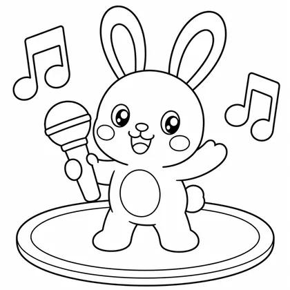 Dibujo de conejo cantando con microfono para colorear