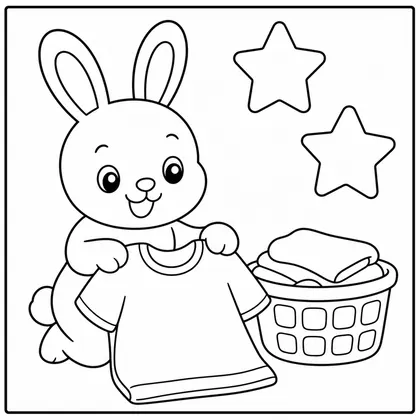 Dibujo de conejo doblando ropa para colorear