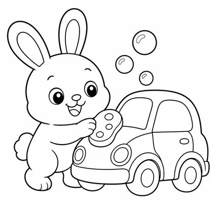 Dibujo de conejo lavando un coche para colorear