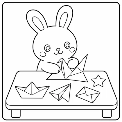 Dibujo de conejo haciendo origami para colorear
