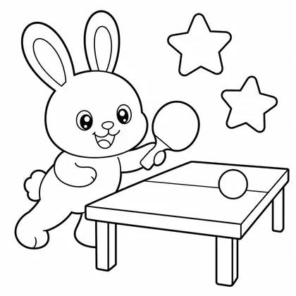 Dibujo de conejo jugando al tenis de mesa para colorear