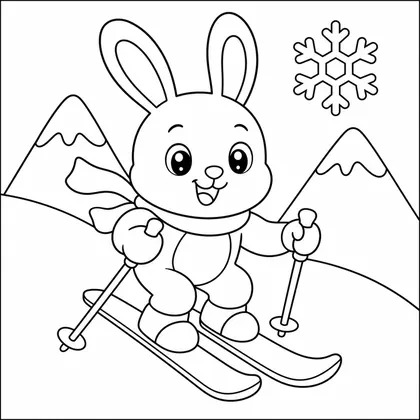 Dibujo de conejo esquiando para colorear