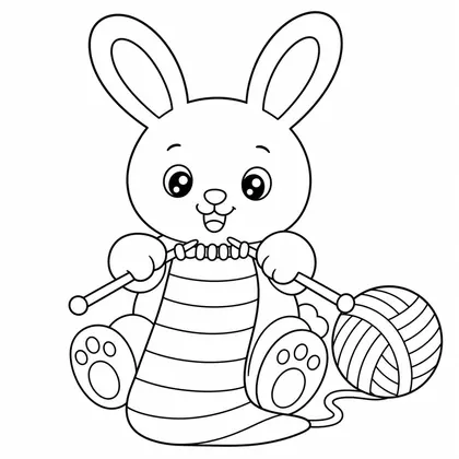 Dibujo de conejo tejiendo una bufanda para colorear