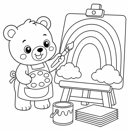 Dibujo de oso pintando arcoíris para colorear