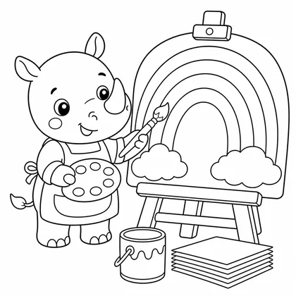 Dibujo de rinoceronte pintando arcoíris para colorear