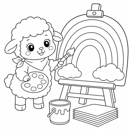 Dibujo de oveja pintando arcoíris para colorear