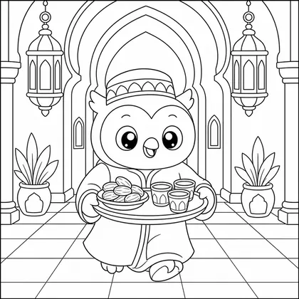 Dibujo de bandeja de ramadan en el pasillo para colorear