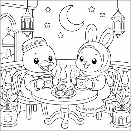 Dibujo de balcon de ramadan con datiles para colorear