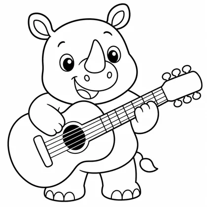 Dibujo de rinoceronte con guitarra para colorear