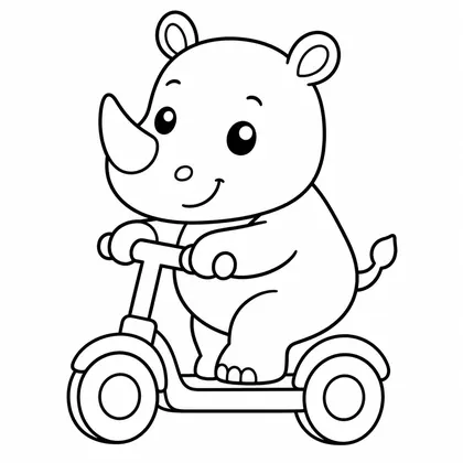 Dibujo de rinoceronte con patinete para colorear