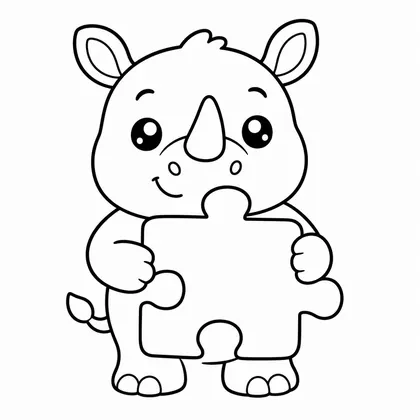 Dibujo de rinoceronte con puzzle para colorear
