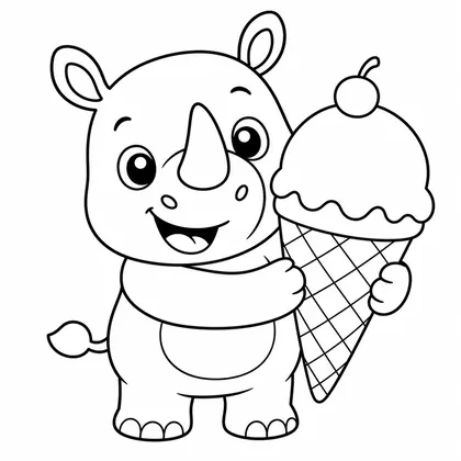 Dibujo de rinoceronte con helado para colorear