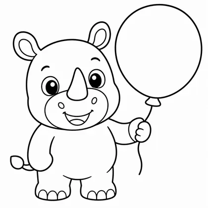 Dibujo de rinoceronte con globo para colorear
