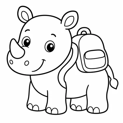 Dibujo de rinoceronte con mochila para colorear