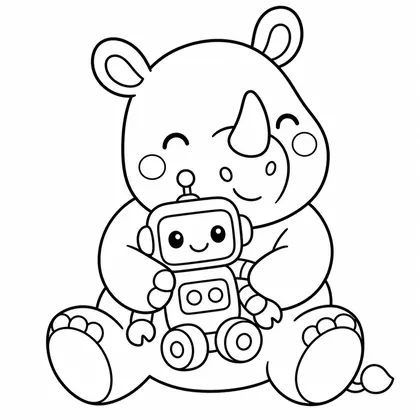 Dibujo de rinoceronte con robot para colorear
